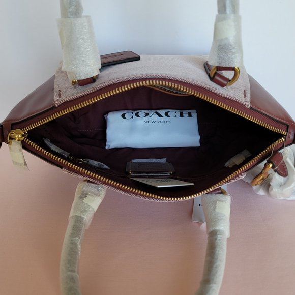 COACH Elise Badge Satchel In Jacquard & Refined Leather- Wine Multi $245⭐ - Picture 11 of 16
